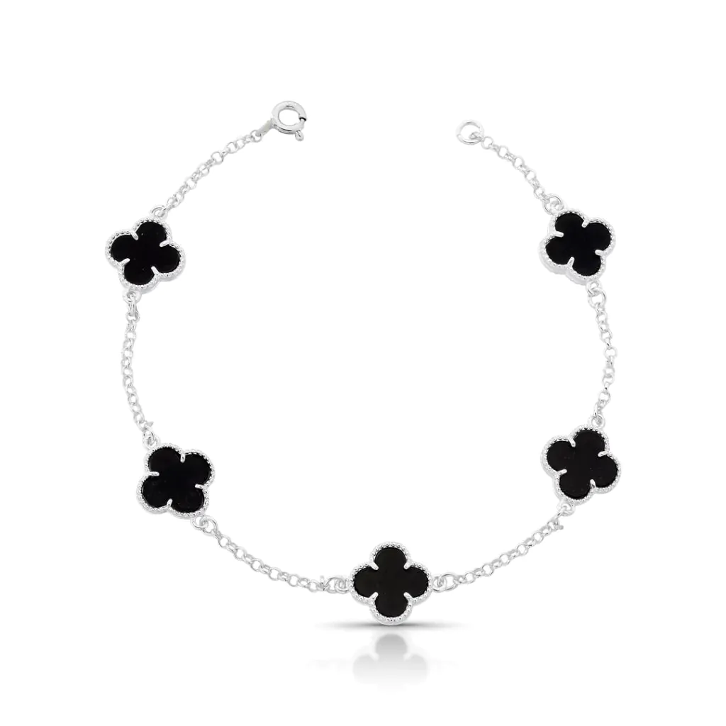 Pulseira 5 Trevos Pedra Ônix Natural