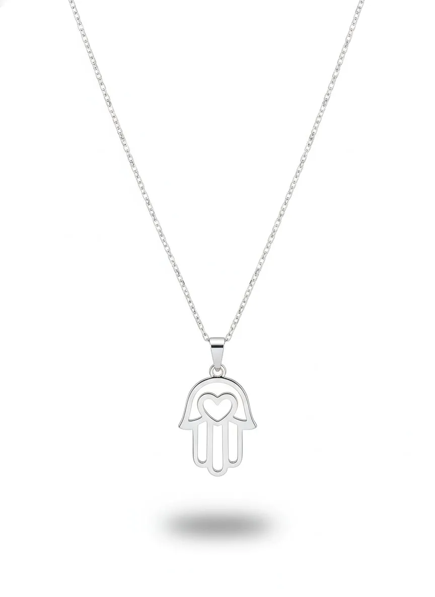 Colar Pingt. Mão Hamsa C/ Coração