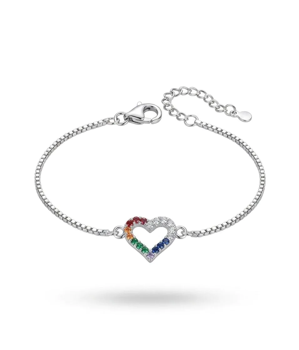 Pulseira Coração Vazado Cravej. (Colorida ou Cristal)